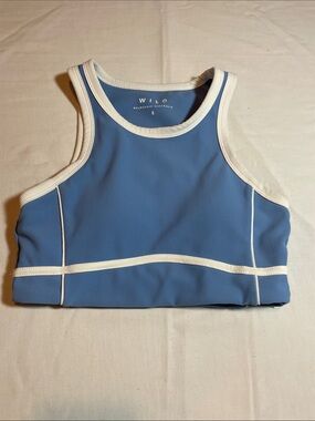WILO Blue Contrast-Trim Crop Tank Top